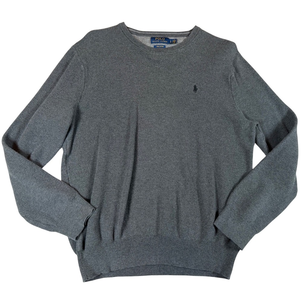 Polo Ralph Lauren Pima Cotton Crewneck Sweater‎ Mens Large Grey Knit Pony Logo